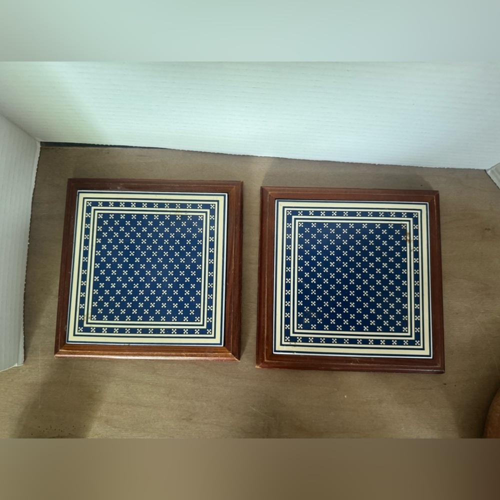 Navy and White Patterned Trivet Set